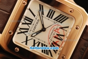 Cartier Santos 100 Swiss ETA 2671 Automatic Movement Rose Gold Case with Brown Leather Strap-1:1 Imitate