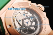 Hublot Big Bang Chronograph Swiss Valjoux 7750 Automatic Movement White Dial with Green Diamond Bezel and Rose Gold Stick Markers/ Arabic Numerals