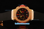 Hublot Big Bang Chronograph Miyota Quartz Movement Black Dial with Rose Gold Bezel and Black Rubber Strap