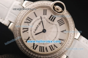 Cartier Ballon Bleu De Cartier Swiss ETA Quartz Steel Case with Diamond Bezel and White Dial-White Leather Strap