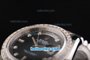 Rolex Day Date II Automatic Movement Full Steel with Diamond Bezel-Diamond Markers and Black MOP Dial