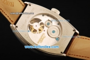 Franck Muller Swiss Tourbillon Manual Winding Movement Steel Case with Black Arabic Markers and Brown Leather Strap