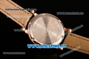 Cartier Rotonde De Miyota Quartz Rose Gold Case with Diamonds Markers Black Dial and Black Leather Strap