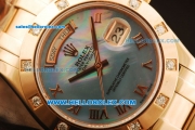 Rolex Day-Date Automatic Rose Gold Case with Diamond and Blue MOP Dial-Rose Gold Strap