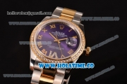 Rolex Datejust Asia 2813 Automatic Yellow Gold/Steel Case with Purple Dial Roman Numeral Markers and Diamonds Bezel (BP)