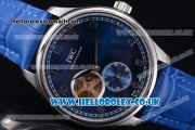 IWC Portugueser Tourbillon Hand-Wound Asia 2813 Automatic Steel Case with Blue Dial Blue Leather Strap and Arabic Numeral Markers