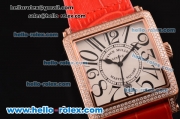 Franck Muller Master Square Swiss Quartz Rose Gold Case with White Dial Diamond bezel and Red Leather Strap