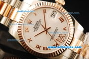 Rolex Datejust Automatic Movement Steel Case with White Dial and Rose Gold Bezel-Two Tone Strap