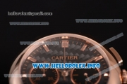Cartier Rotonde De Chrono Miyota Quartz Rose Gold Case with Black Carbon Fiber Dial and Brown Leather Strap - Stick Markers