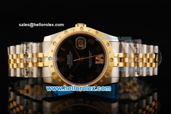 Rolex Datejust Oyster Perpetual Automatic Movement Black Dial with Diamond Gold Bezel and Two Tone Strap