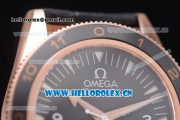 Omega Seamaster 300 Master Co-Axial Clone 8400 Automatic Rose Gold Case with Black Dial Stick/Arabic Numeral Markers and Black Leather Strap (YF)