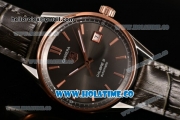 Tag Heuer Carrera Calibre 5 Automatic Swiss ETA 2824 Automatic Steel Case with Grey Dial Stick Markers and Rose Gold Bezel