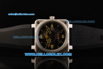 Bell&Ross BR 01-92 Skeleton Automatic Movement Steel Case with Yellow Markers and Black Rubber Strap