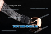 Franck Muller Vanguard Miyota OS20 Quartz Rose Gold Case with Black Dial Black Leather Strap and Diamonds Bezel