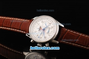 Longines MasterCollection Vollkalender Perpetual Calendar Automatic Movement Steel Case with White Dial and Brown Leather Strap