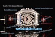 Franck Muller Conquistador Grand Prix Miyota OS20 Quartz Steel Case with Black Leather Bracelet Black Markers and White Dial