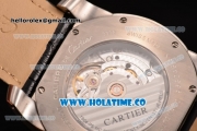 Cartier Calibre De Swiss ETA 2824 Automatic Steel Case with White Dial Roman Numeral Markers and Black Leather Strap