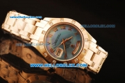 Rolex Day-Date Swiss ETA 2836 Automatic Rose Gold Case with Diamond Bezel and Blue MOP Dial -Rose Gold Strap