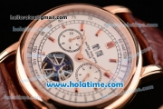 Patek Philippe Grand Complitcations Asia 2813 Automatic Rose Gold Case with Brown Leather Strap White Dial and Stick Markers