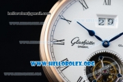 Glashutte Senator Meissen Tourbillon Swiss Tourbillon Automatic Rose Gold Case with White Dial Brown Leather Strap