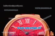 Cartier Ballon Bleu De Small Swiss Quartz Rose Gold Case with Red Dial White Roman Numeral Markers and Red Leather Strap