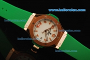 Hublot Big Bang King Swiss Quartz Movement Rose Gold Case with White Dial and Green Rubber Strap