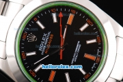 Rolex Milgauss Oyster Perpetual Swiss ETA 2836 Automatic Movement Silver Case with Orange Second Hand and Black Dial