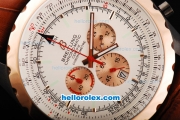 Breitling Chrono-Matic Chronograph Quartz Movement PVD Case with White Dial and RG Bezel/Subdials-Brown Leather Strap