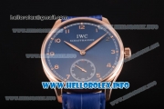 IWC Portuguese Asia 6497 Manual Winding Rose Gold Case with Blue Dial and Arbaic Numeral Markers