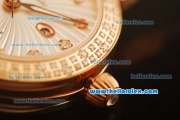 Omega Ladymatic Quartz Rose Gold Case with Diamond Bezel and White Leather Strap