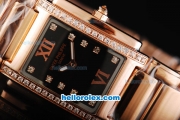 Patek Philippe Quartz Movement Full Diamond Bezel with Black Dial and Full Rose Gold--Lady size