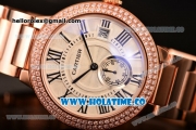 Cartier Rotonde De Miyota Quartz Rose Gold Case/Bracelet with Diamonds Bezel White Dial and Black Roman Numeral Markers