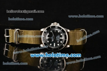 Rolex Submariner Vintage Asia 2813 Automatic Steel Case with Black Dial White Markers and Army Nylon Strap