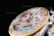 Rolex Yacht-Master Oyster Perpetual Chronograph Automatic Two Tone with White Dial,Gold Bezel and Red Diamond Marking-Small Calendar