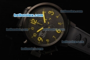 U-BOAT Italo Fontana Chronograph Miyota Quartz Movement PVD Case with Black Dial and Yellow Numeral Marker-Black Leather Strap