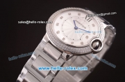 Cartier Ballon Bleu De Miyota Quartz Movement White Dial with Diamond Bezel and Diamond Markers