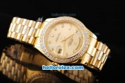 Rolex Day Date II Automatic Movement Full Gold with Diamond Bezel-Gold Dial and Diamond Markers