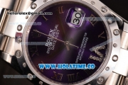 Rolex Datejust Asia 2813 Automatic Steel Case with Purple Dial Roman Numeral Markers and Diamonds Bezel (BP)