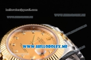 Rolex Datejust II Asia 2813 Automatic Two Tone Case/Bracelet with Yellow Gold Dial and Diamonds Markers (BP)