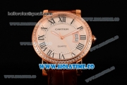 Cartier Rotonde De Miyota Quartz Rose Gold Case with White Dial Diamonds Bezel and Roman Numeral Markers