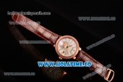 Cartier Rotonde De Swiss Quartz Rose Gold Case with Diamonds Bezel Brown Leather Strap with White Guilloche Dial