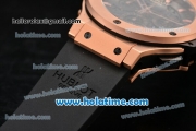 Hublot Big Bang Aero Bang Chrono Swiss Valjoux 7750 Automatic Rose Gold Case with Stick Markers and Skeleton Dial