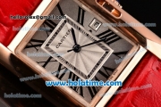 Cartier Tank Anglaise Swiss Quartz Steel Case with Red Leather Strap White Dial and Black Markers