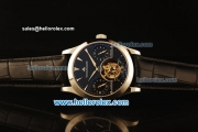 Jaeger Lecoultre Swiss Tourbillion Manual Winding Steel Case with Black Dial and Black Leather Strap