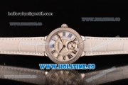 Cartier Ballon Bleu De Small Swiss Quartz Steel Case with Diamonds Bezel White Dial and White Leather Strap - Black Markers