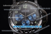 Panerai Luminor Chrono PAM 162 Swiss Valjoux 7750 Automatic PVD Case with Black Dial Blue Subdial and Black Leather Strap