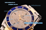 Rolex Submariner Asia 2813 Automatic Two Tone Case/Strap with Silver Dial Super LumiNova Markers and Blue Bezel - ETA Coating