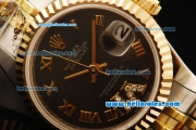 Rolex Datejust Automatic Movement ETA Coating Case with Gold Bezel and Roman Numerals- Two Tone Strap