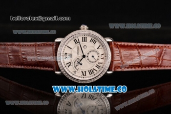 Cartier Rotonde Second Time Zone Day/Night Asia Manual Winding Steel Case with White Dial Diamonds Bezel and Black Roman Numeral Markers