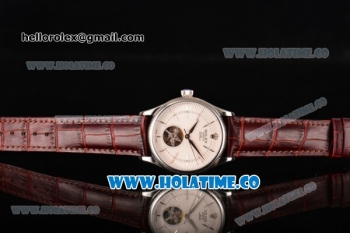 Rolex Cellini Tourbillon Swiss ETA 2824 Automatic Steel Case with Silver Stick Markers Brown Leather Strap and White Dial